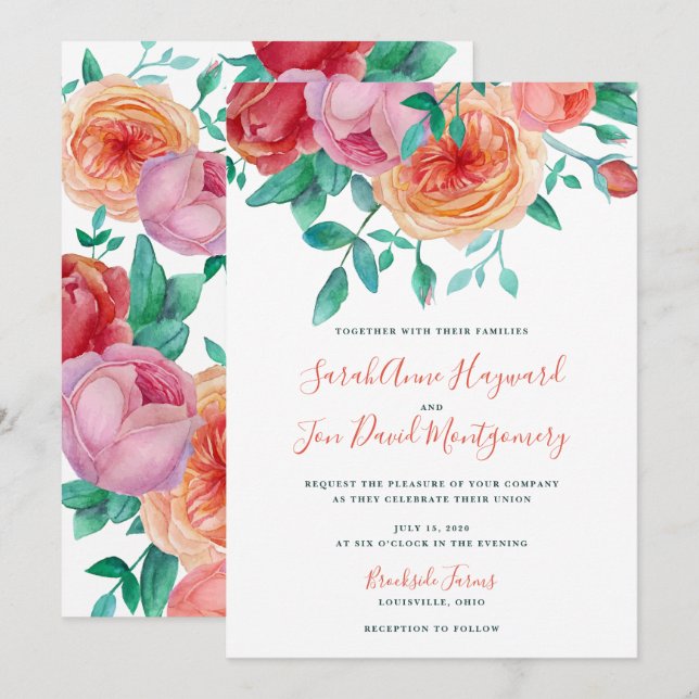 Bohemian Bold Floral Wedding Invitation (Front/Back)