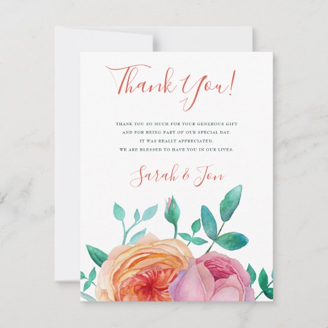 Bohemian Bold Floral Wedding Thank You Card (Front)