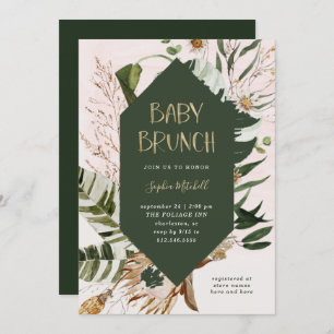 Bohemian Botanical and Pampas Grass   Baby Brunch Invitation