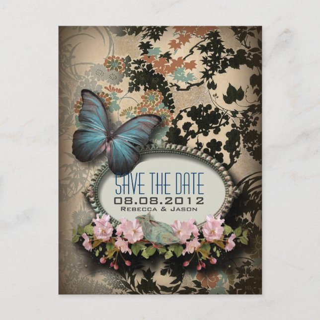 Bohemian Botanical butterfly Paris bridal shower Announcement Postcard (Front)