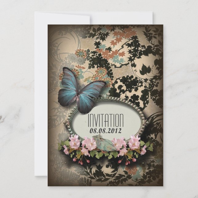 Bohemian Botanical butterfly Paris bridal shower Invitation (Back)