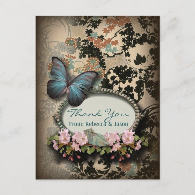 Bohemian Botanical butterfly Paris bridal shower Postcard (Front)