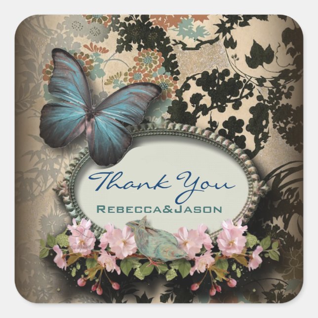 Bohemian Botanical butterfly Paris bridal shower Square Sticker (Front)