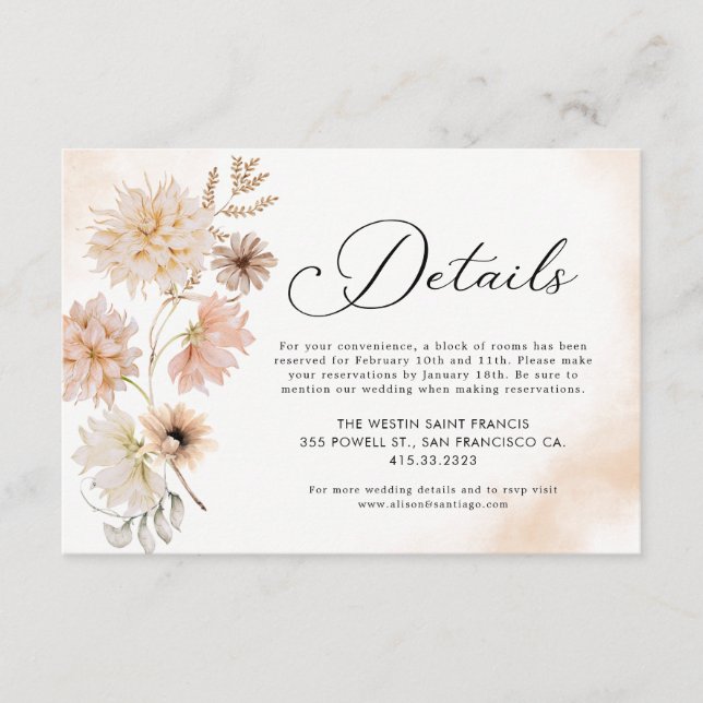 Bohemian Botanical Wedding Details Enclosure Card (Front)