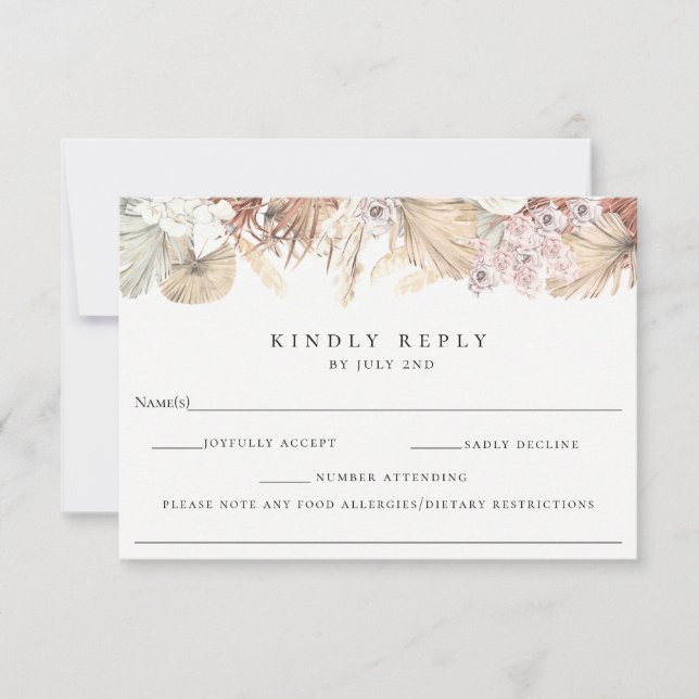 Bohemian Botanical Wedding RSVP With Allergy Note Card (Front)