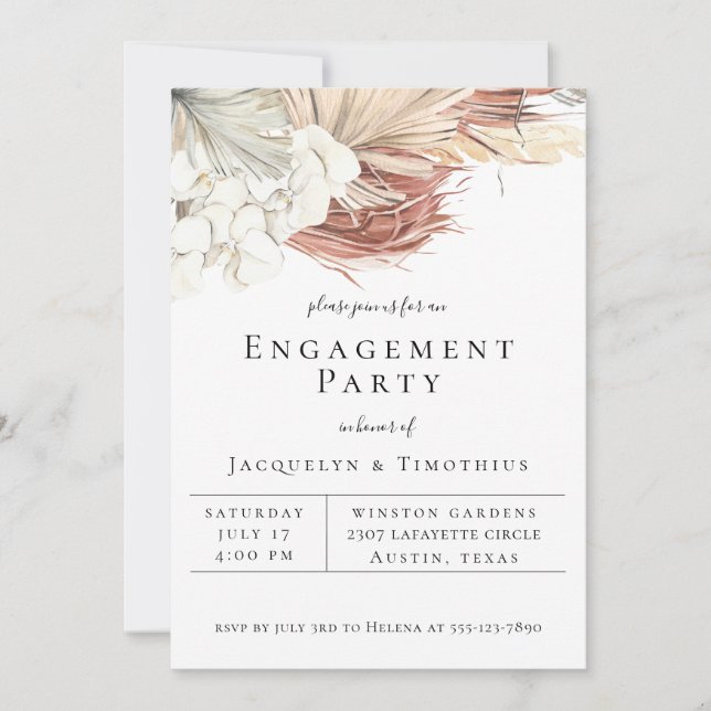 Bohemian Botanicals Engagement Party Announcement (Front)