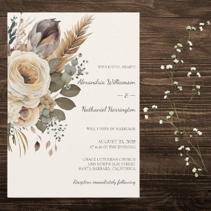 Bohemian Bouquet & Feathers Wedding Invitation