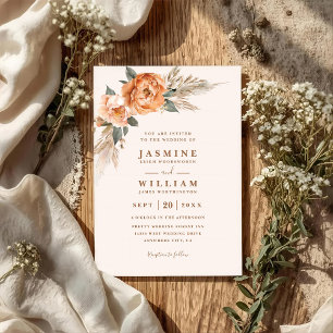 Bohemian Bouquet Rustic Elegant QR Code Wedding Invitation