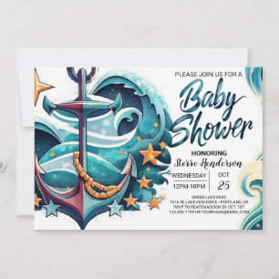 Bohemian Boy's Blue Baby Shower Invitation
