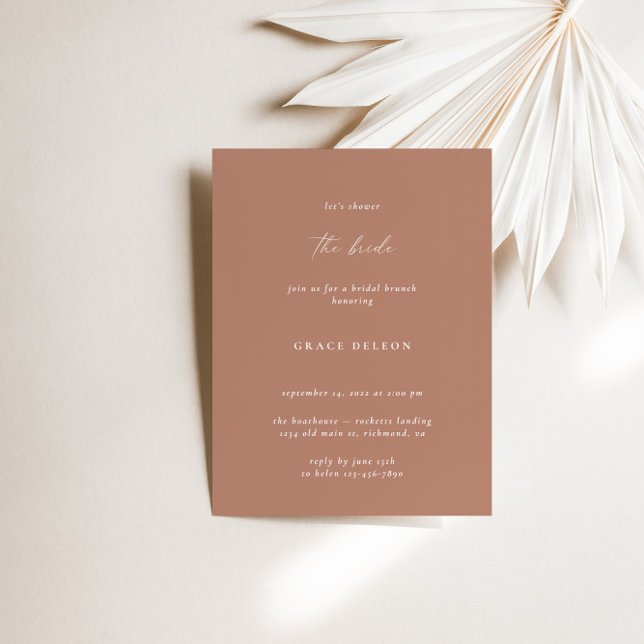Bohemian Brandy Rose Minimalist Bridal Shower  Invitation (Bohemian Brandy Rose Minimalist Bridal Shower Invitation)