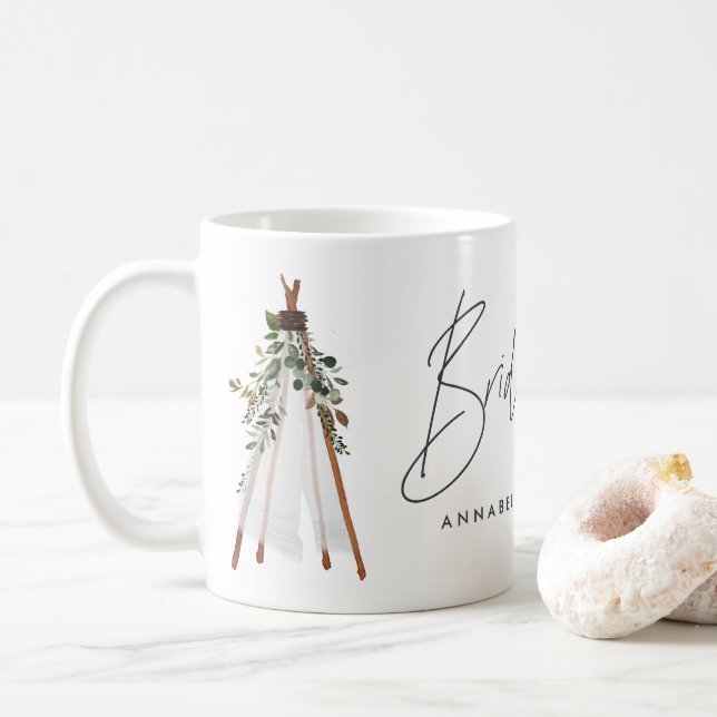 Bohemian bride to be teepee botanical contemporary coffee mug (With Donut)