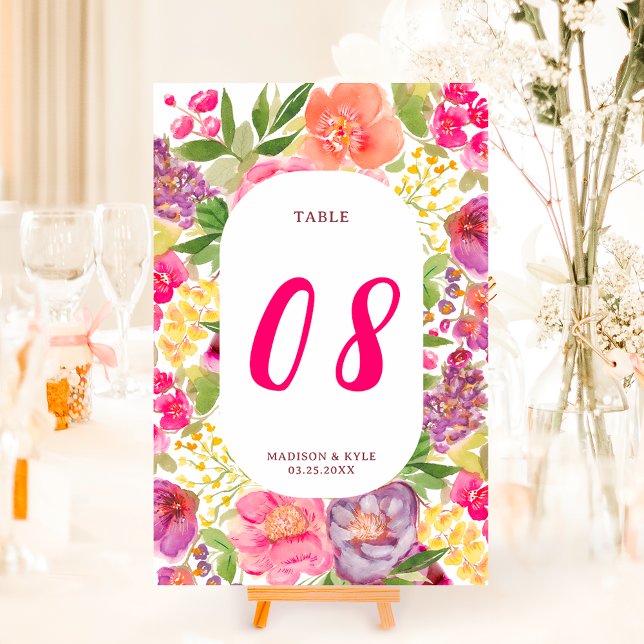 Bohemian bright floral arch script chic wedding table number (Bohemian bright floral arch script chic wedding table number)