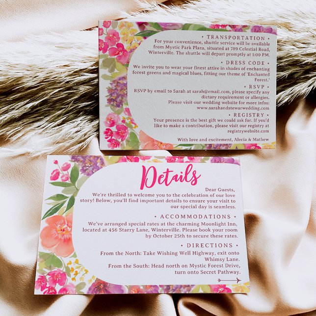 Bohemian bright floral arch script wedding details enclosure card (Bohemian bright floral arch script wedding details enclosure card)