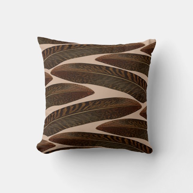 Bohemian Brown Bird Feathers Custom Pillow (Front)