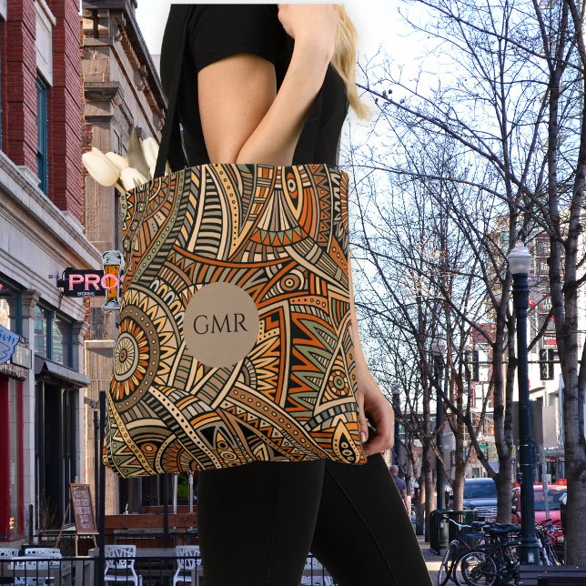 Bohemian Brown, Rust & Black Design Monogram  Tote Bag (Creator Uploaded)