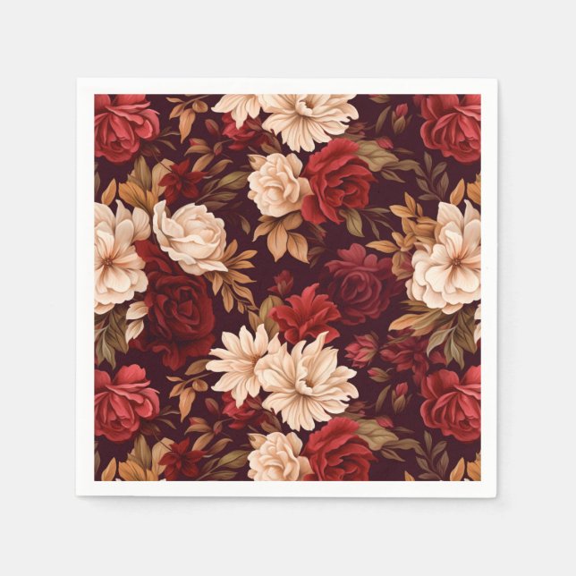 Bohemian burgundy beige flowers napkin (Front)