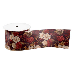 Bohemian burgundy beige flowers satin ribbon