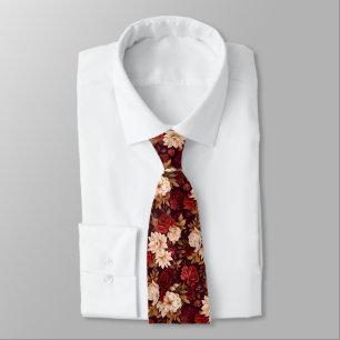Bohemian burgundy beige flowers tie