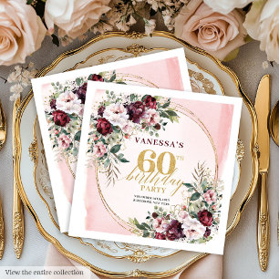 Bohemian Burgundy Blush Gold Floral 60 Napkins