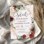 Bohemian burgundy floral gold geometric sweet 16 invitation<br><div class="desc">Bohemian burgundy floral gold geometric sweet 16 sixteen invitation,  Contact me for matching items or for customisation,  Blush Roses ©</div>