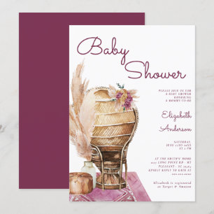 Bohemian Burgundy Pampas Boho Baby Shower Invitation