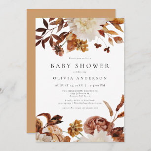 Bohemian Burnt Orange Fall Floral Baby Shower Invitation