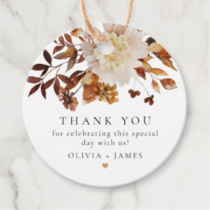 Bohemian Burnt Orange Fall Floral Thank You Favour Tags