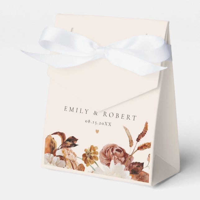 Bohemian Burnt Orange Fall Floral Wedding Favour Box (Front Side)