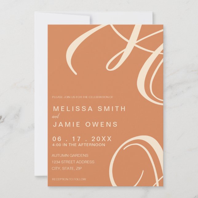 Bohemian Burnt Orange Modern Minimalist Wedding Invitation (Front)