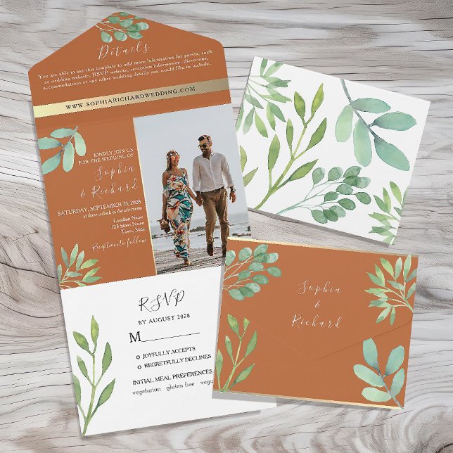 Bohemian Burnt Orange Wedding All In One Invitation (Creator Uploaded)