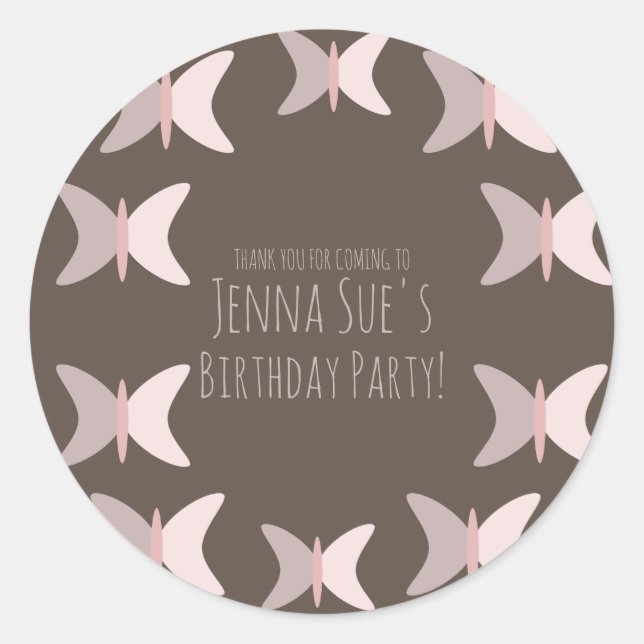 Bohemian Butterfly Pastel Pink Birthday  Classic Round Sticker (Front)