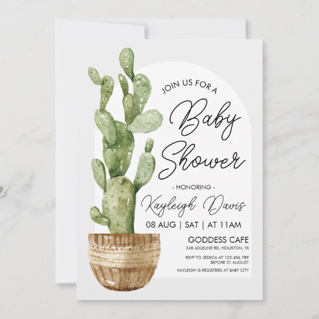Bohemian Cactus Baby Shower Succulent  Invitation (Front)