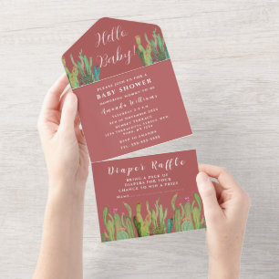 Bohemian Cactus Desert Baby Shower Gender Neutral All In One Invitation