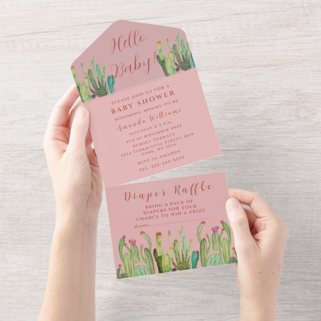 Bohemian Cactus Desert Baby Shower Gender Neutral  All In One Invitation (Tearaway)