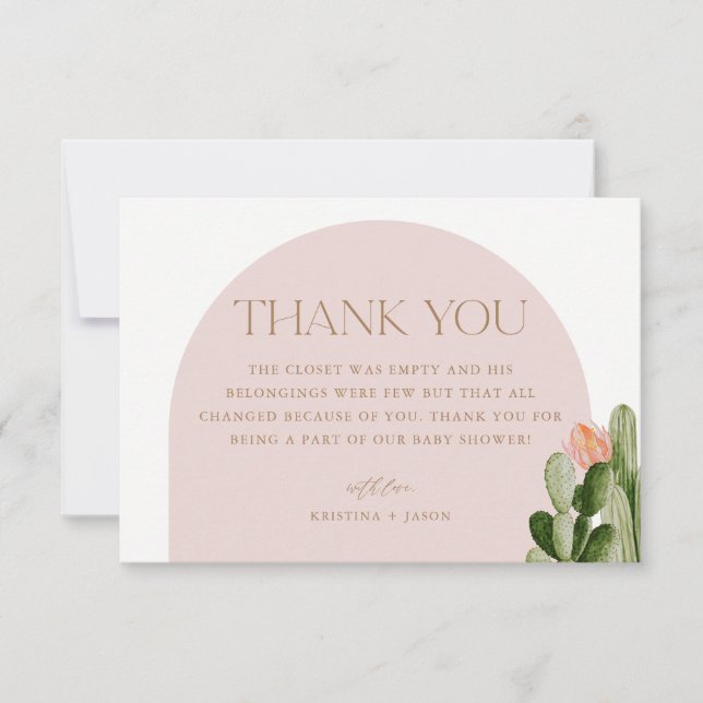 Bohemian Cactus Desert Baby Shower Thank You Card (Front)
