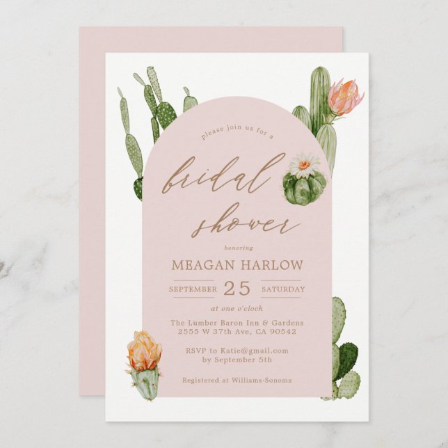 Bohemian Cactus Desert Bridal Shower Invitation (Front/Back)