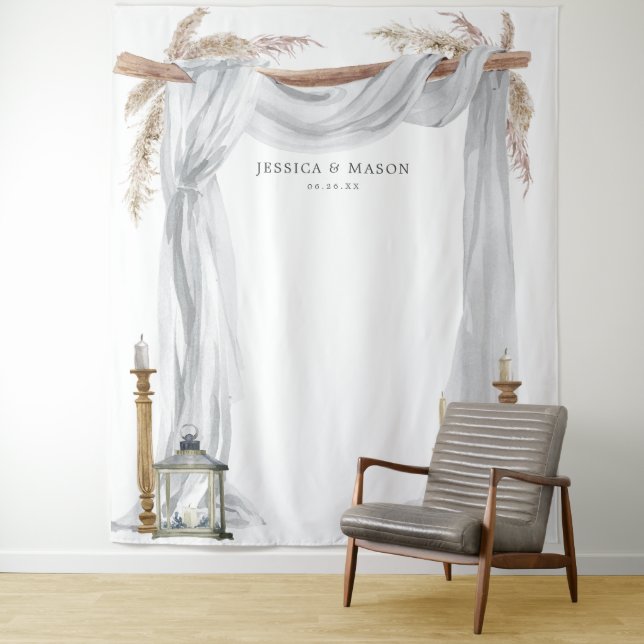 Bohemian Candles Wedding Arch Backdrop Photo Booth Tapestry (In Situ)