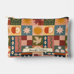 Bohemian Celestial Patchwork with Mystical Symbols Accessory Pouch