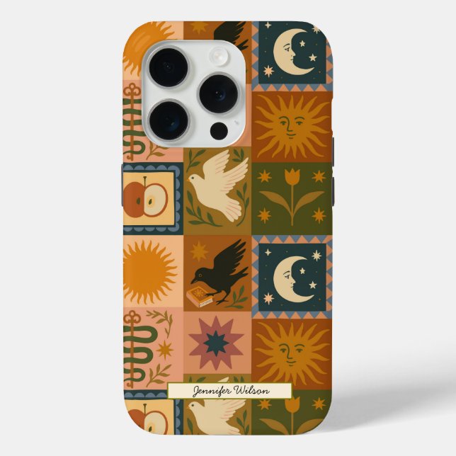 Bohemian Celestial Patchwork with Mystical Symbols Case-Mate iPhone Case (Back)