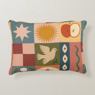 Bohemian Celestial Patchwork with Mystical Symbols Decorative Cushion