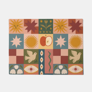 Bohemian Celestial Patchwork with Mystical Symbols Doormat