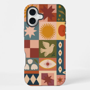 Bohemian Celestial Patchwork with Mystical Symbols iPhone 16 Plus Case