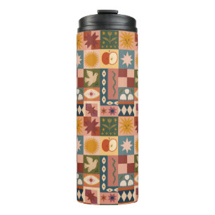 Bohemian Celestial Patchwork with Mystical Symbols Thermal Tumbler