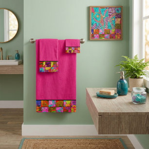 Bohemian chequered floral bath towel set