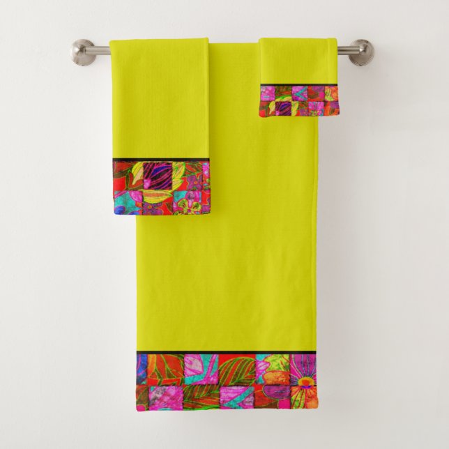 Bohemian chequered floral bath towel set (Insitu)