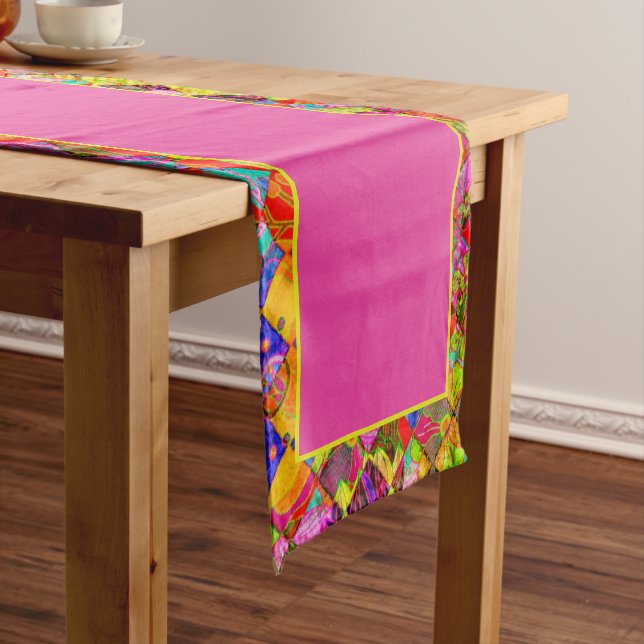 Bohemian chequered floral short table runner (In Situ)
