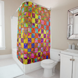 Bohemian chequered floral shower curtain
