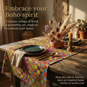 Bohemian chequered floral tablecloth