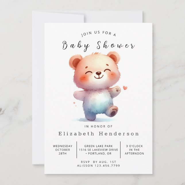 Bohemian Chic Bear Baby Shower Invitation (Front)