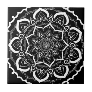 Bohemian Chic Black Henna Mehendi Mandala Pattern Tile